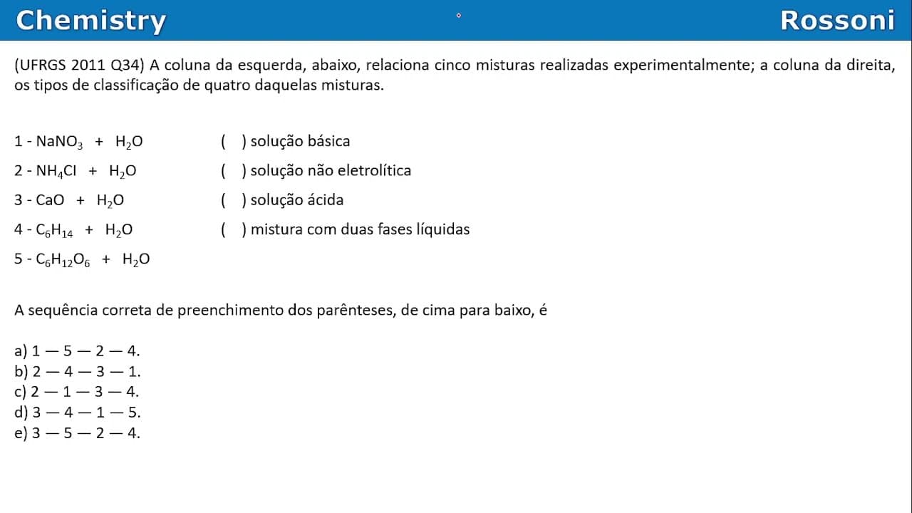 Thumbnail: UFRGS 2011 Q34 - Inorgânica x orgânica