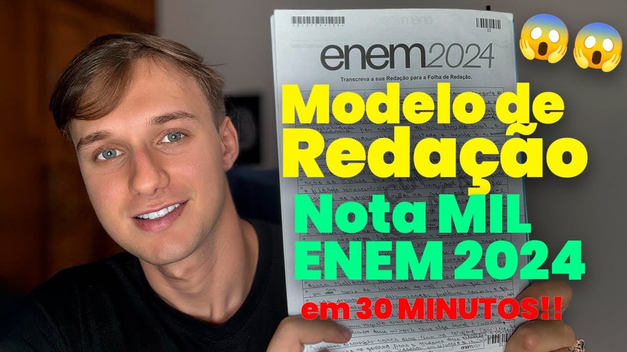 Thumbnail: MODELO PRONTO DE REDAÇÃO PARA O ENEM 2024 (ÚNICO NOTA 1000)