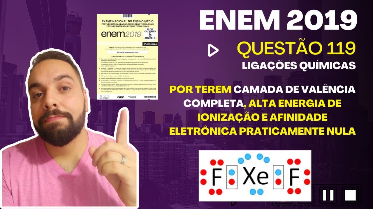 Thumbnail: ENEM 2019 - Por terem camada de valência completa, alta energia de ionização e afinidade eletrônica