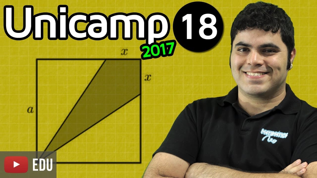 Thumbnail: UNICAMP 2017 Matemática Questão de Área do Quadrado e do Triângulo e Gráfico de Função