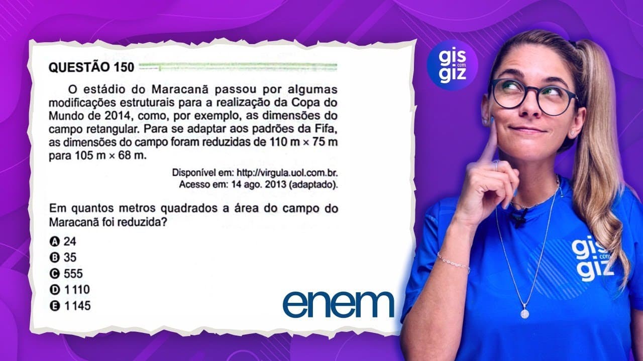 Thumbnail: ENEM - GEOMETRIA PLANA - ÁREA DO RETÂNGULO -QUESTÃO 150 PROVA VERDE 2024 MATEMÁTICA