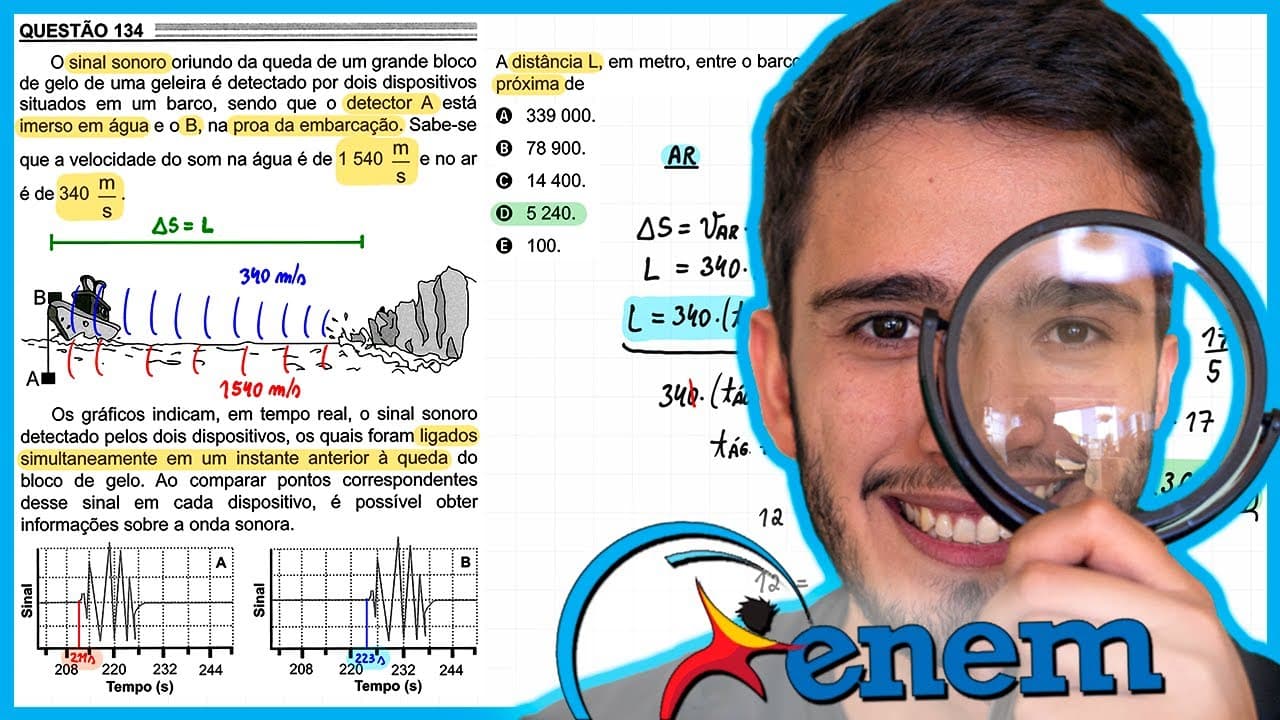 Thumbnail: ENEM 2022 - O sinal sonoro oriundo da queda de um grande bloco de gelo de uma geleira é detectado po