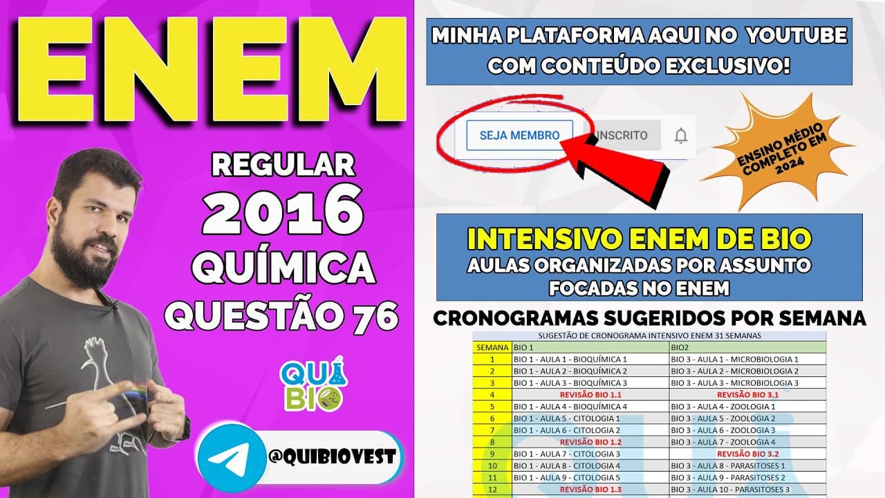 Thumbnail: ENEM 2016 - Questão 76 - Nucleófilos (Nu−) são bases de Lewis que reagem com haletos de alquila