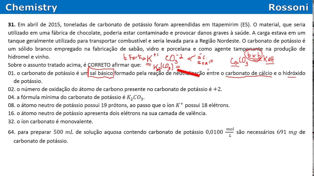 Thumbnail: UFSC 2016 Q31 - K2CO3 e chocolate contaminado!