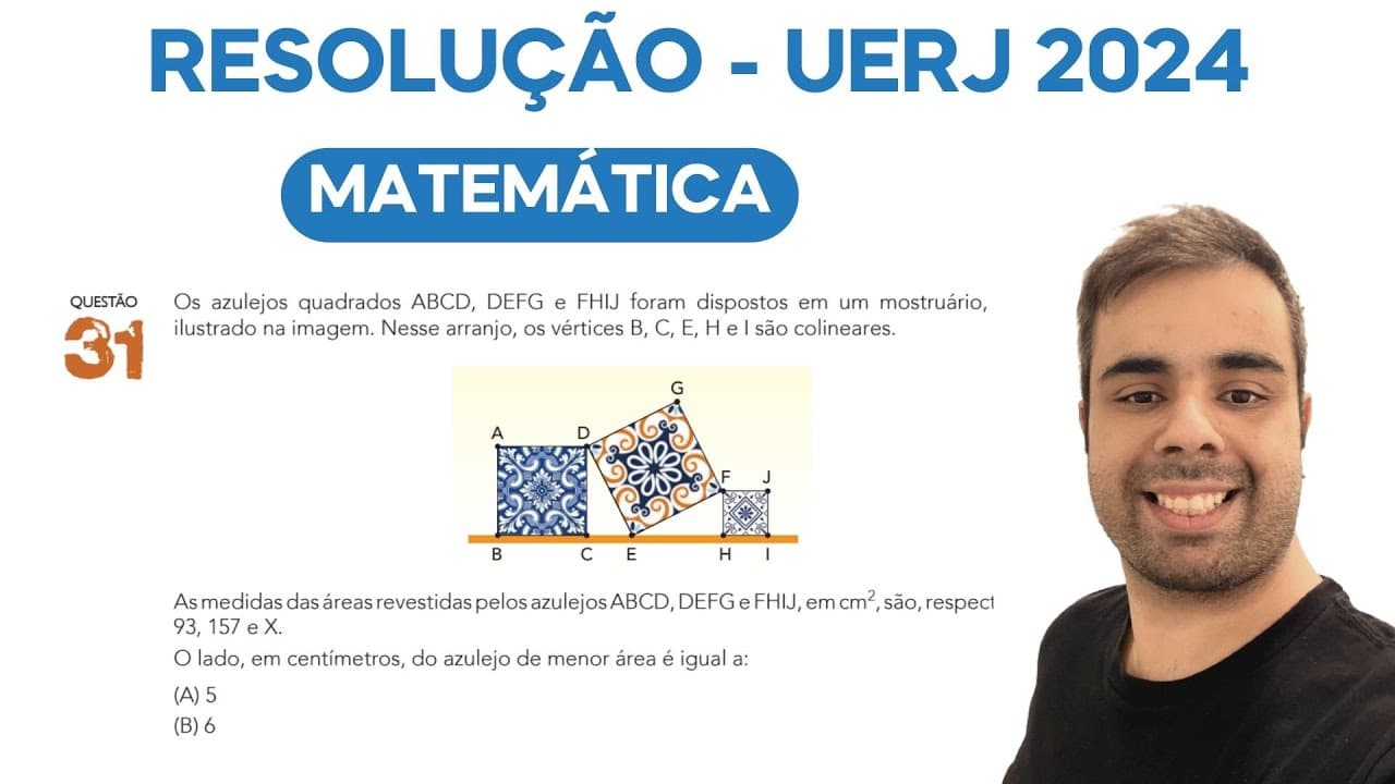 Thumbnail: UERJ 2024 Os azulejos quadrados ABCD DEFG e FHIJ foram dispostos em um mostruário conforme ilustrado