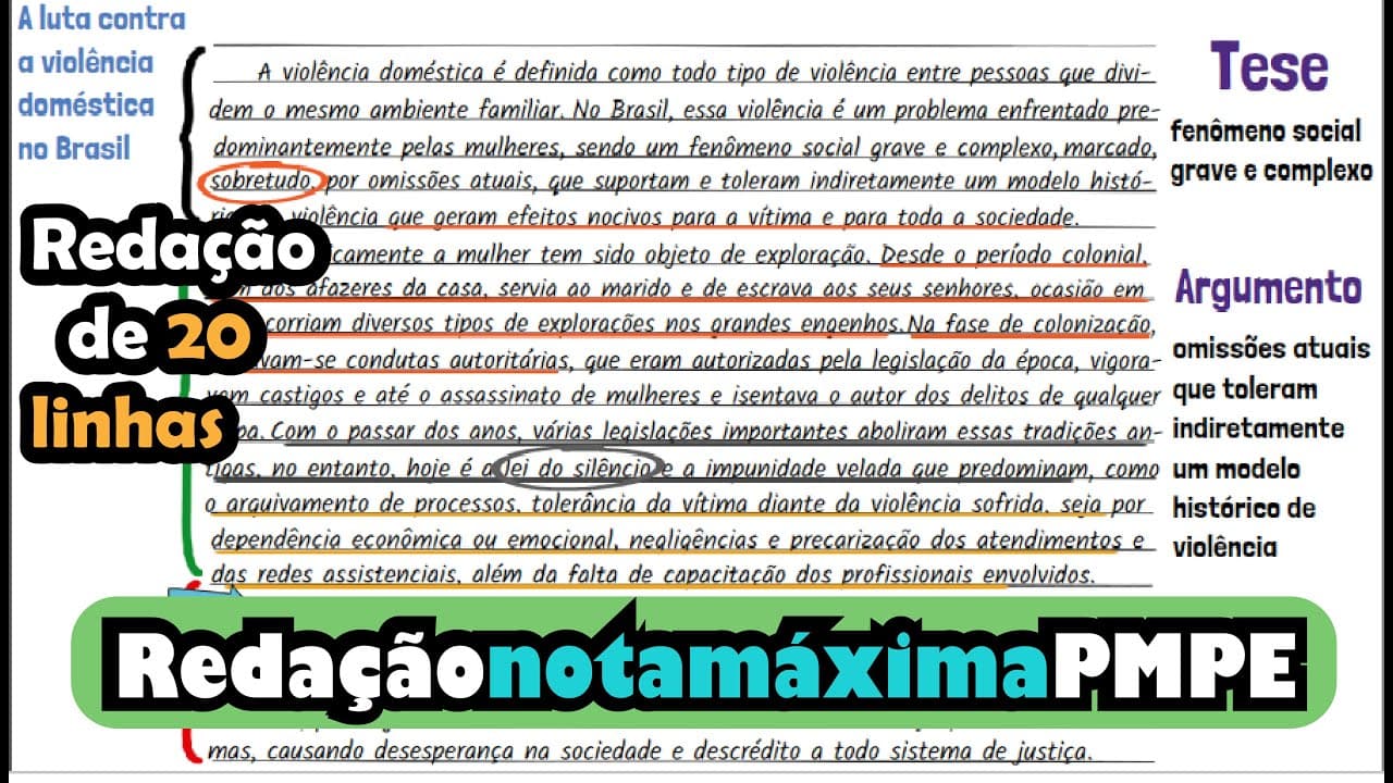Thumbnail: Redação de 20 linhas (Concurso PM-PE) Modelo de redação nota máxima | Desenhando a Solução