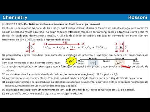 Thumbnail da aula: UFSC 2018 verão - Questão 35 - Redox, estequiometria rendimento e pH