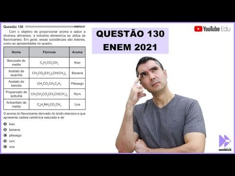 Thumbnail da aula: QUÍMICA ENEM 2021! "Com o objetivo de proporcionar aroma e sabor a diversos alimentos ..."