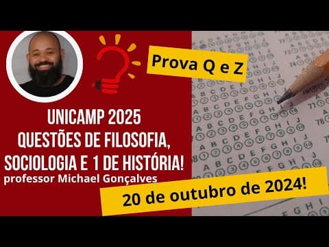 Thumbnail da aula: Correção da 1ª fase da UNICAMP 2025 - Filosofia, Sociologia e 1 de História!